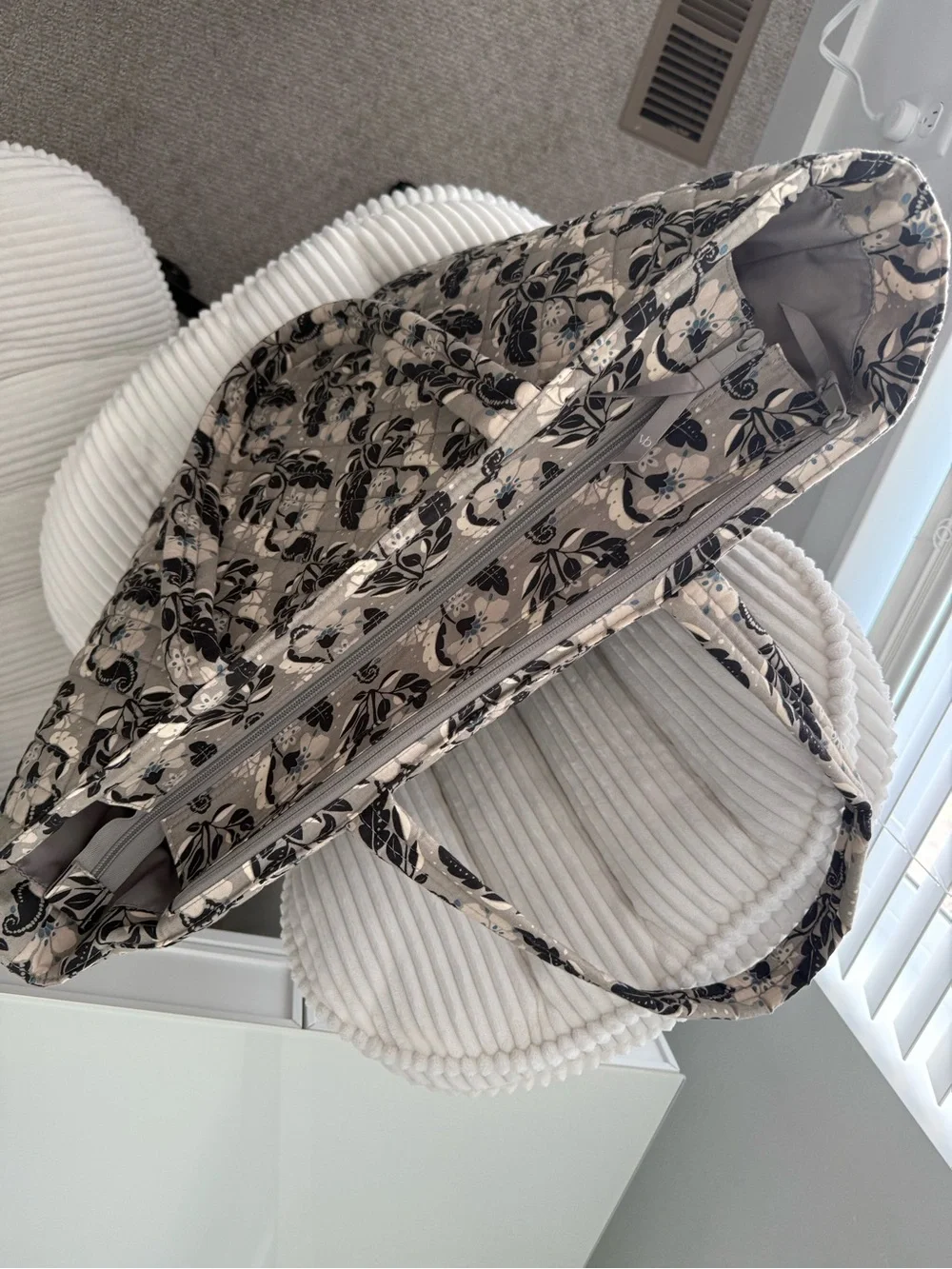 Vera Bradley Quilted Floral Tote in Beige and Black